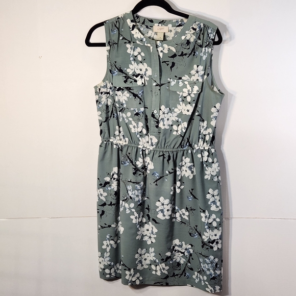 LOFT Floral Sleeveless Midi Dress - Green and White - Picture 11 of 12